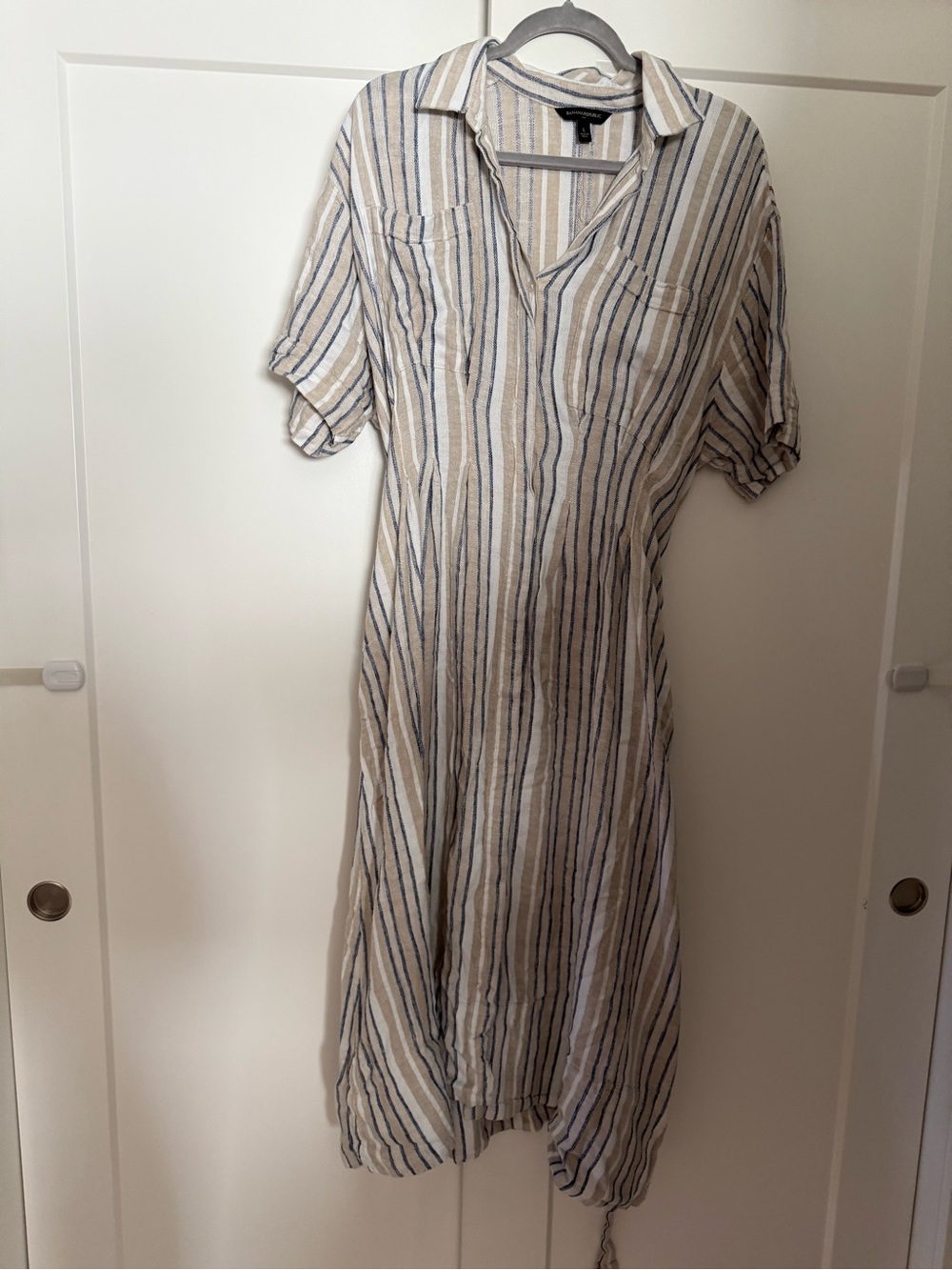 Banana Republic Beige and Blue Striped Midi  Dress